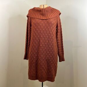 Sparrow Brown Cowl Neck Sweater Dress with Button Back Detail - Size Medium P